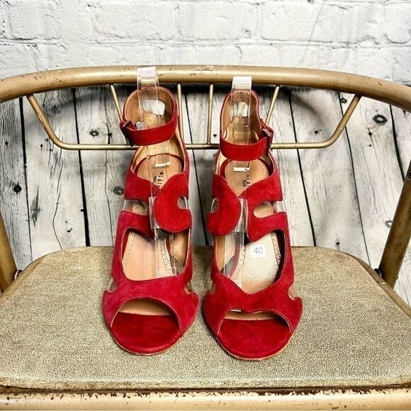 Alaia red suede leather pvc wavy cutout ankle strap stilettos sandal size 40 - Picture 4 of 10